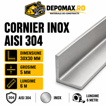 Cornier inox AISI 304, 30 x 30 x 5 mm, 6 metri